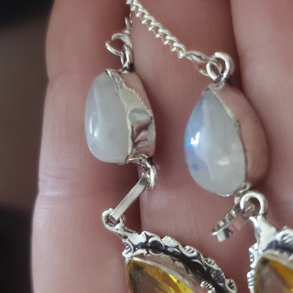 New Ammonite Fossil, Rainbow Moonstone & Citrine 925 Silver Necklace. - Picture 7 of 12